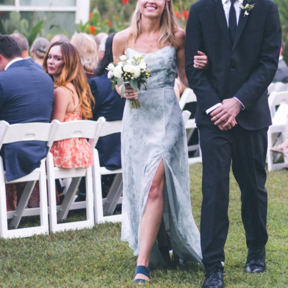 Jenny Yoo Kiara Print Bridesmaid Dress in Watercolor Mist Size 2